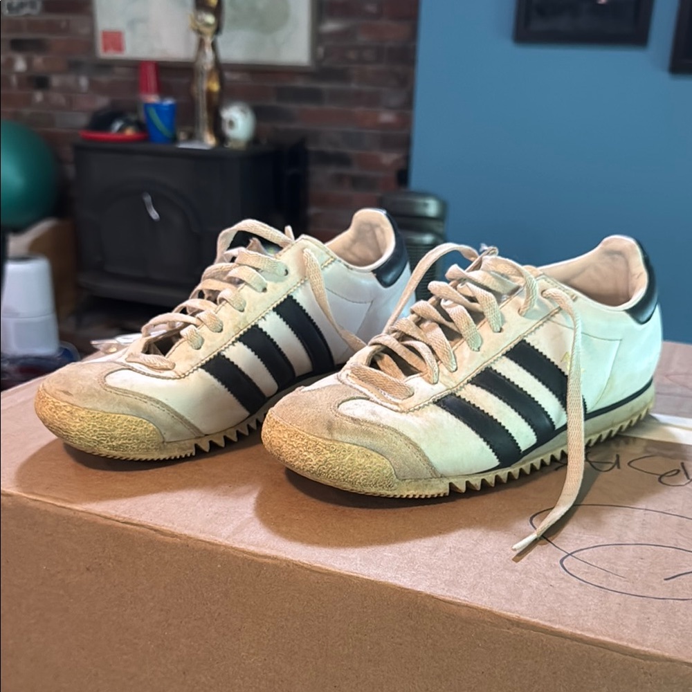 Vintage Adidas ROM White and Blue Sneakers